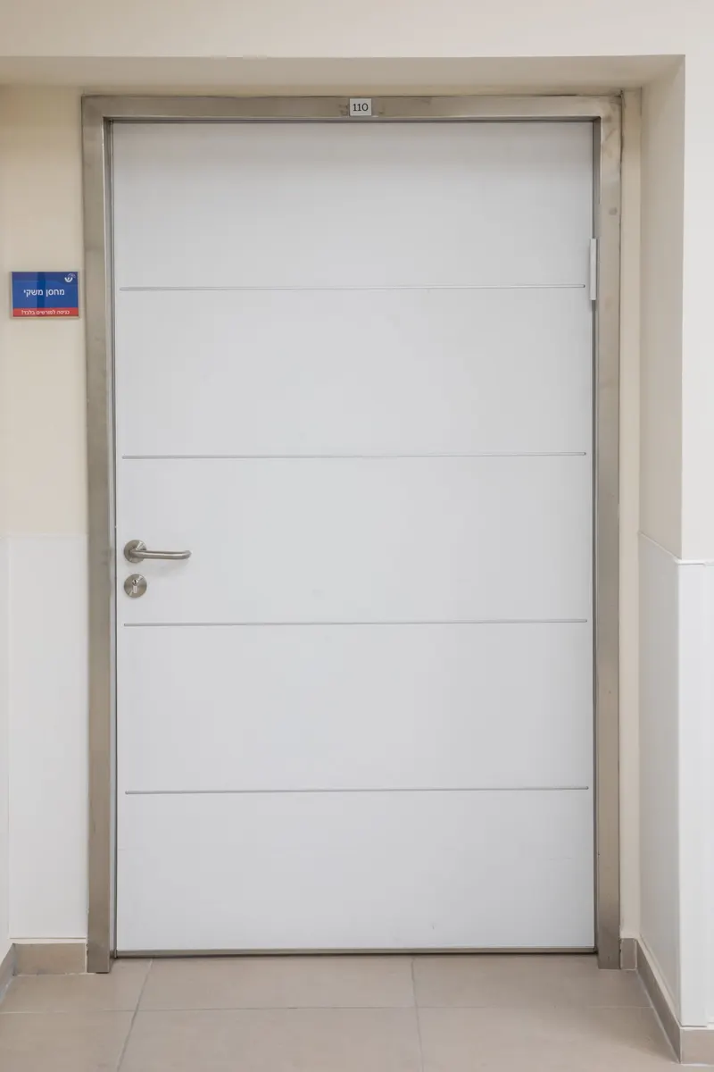 White steel door with horizontal grooves